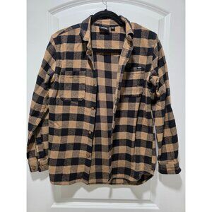 Vans Boys L Black & Tan Plaid Long Sleeve Button-Up Flannel Shirt